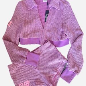 NWT RICKI BRAZIL Women's Pink Knit Cardigan & Shorts Set